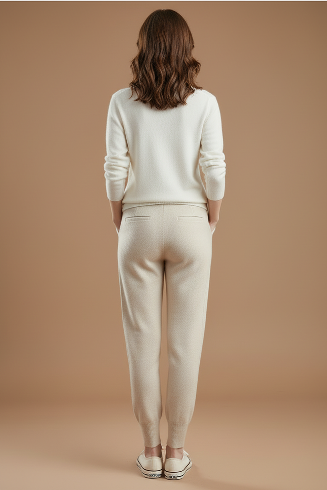 Pantalon Beige Maille Ample Tricoté Décontracté Femme - vue 2