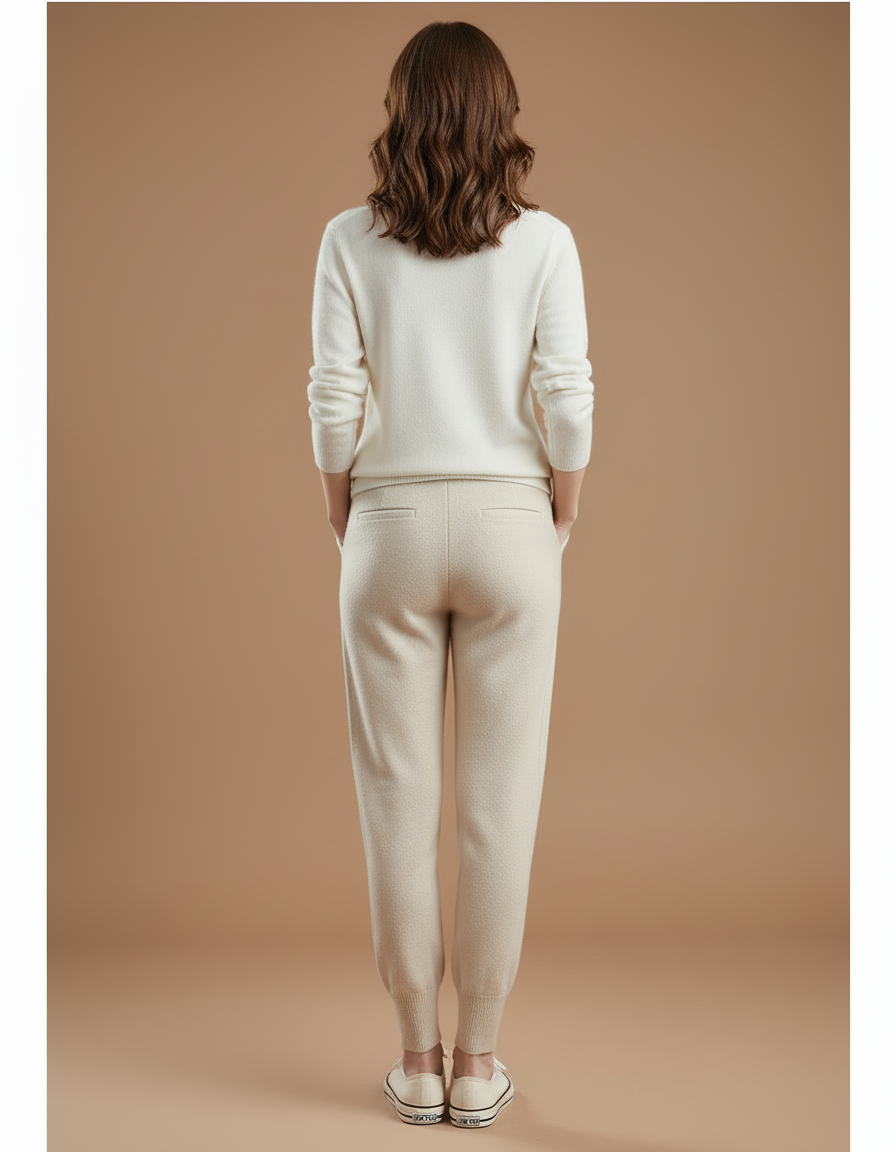 Pantalon Beige Maille Ample Tricoté Décontracté Femme - vue 2