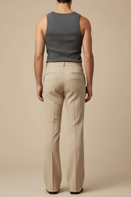 Pantalon Beige Évasé Plissé Élégant Homme - Gabardine - vue 2