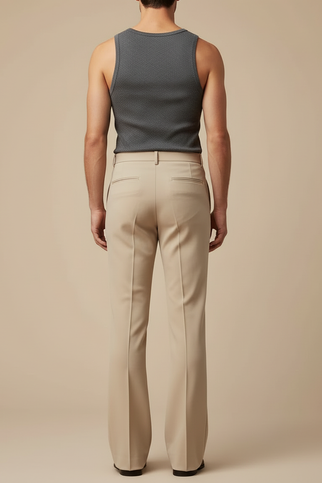 Pantalon Beige Évasé Plissé Élégant Homme - Gabardine - vue 2