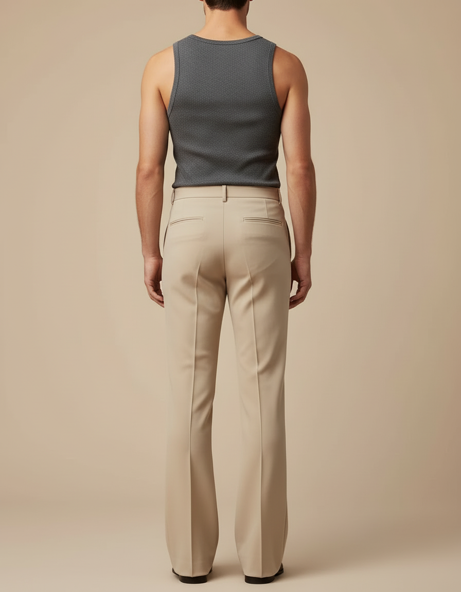 Pantalon Beige Évasé Plissé Élégant Homme - Gabardine - vue 2