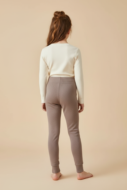 Pantalon Beige Thermique Doux Enfant Ajusté Hiver - Marron Maille - vue 2