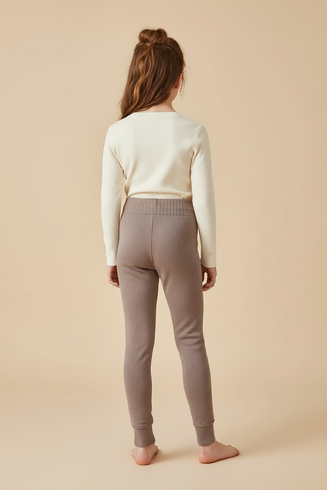 Pantalon Beige Thermique Doux Enfant Ajusté Hiver - Marron Maille - vue 2