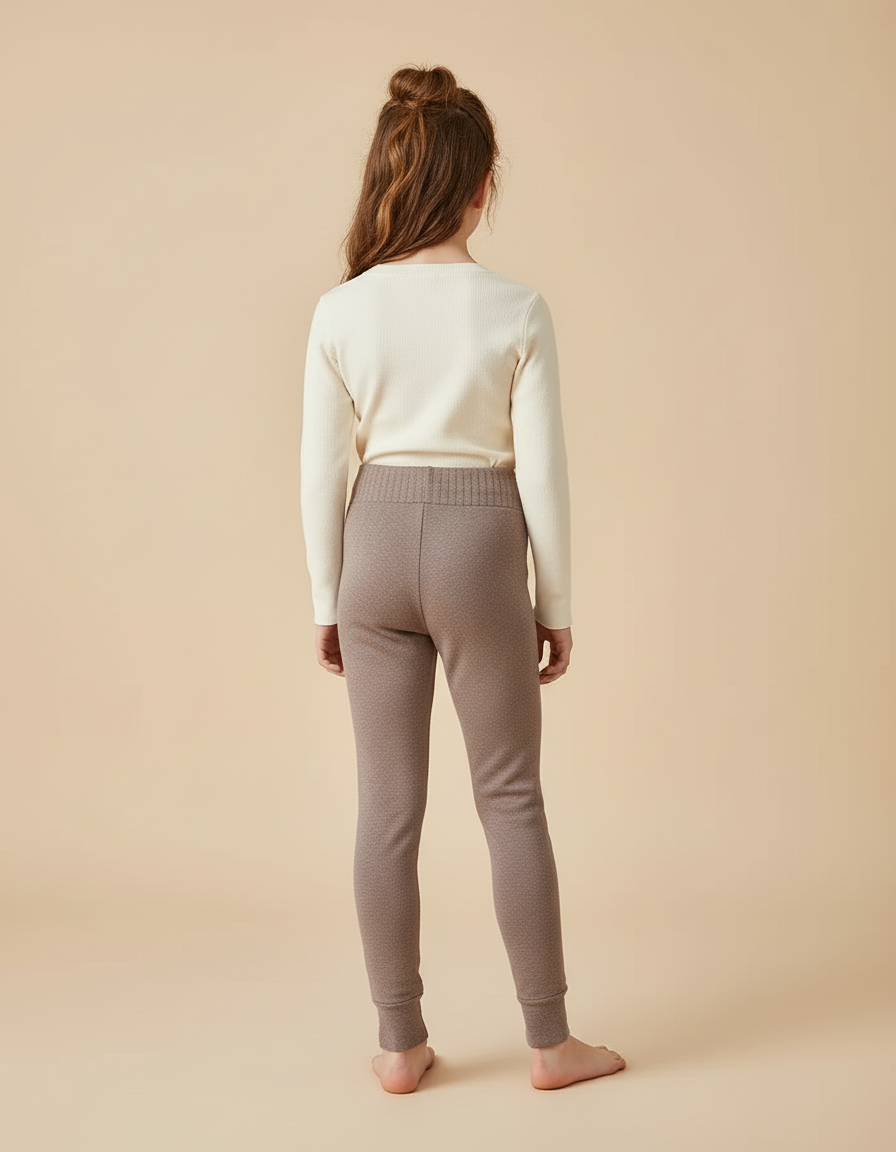 Pantalon Beige Thermique Doux Enfant Ajusté Hiver - Marron Maille - vue 2