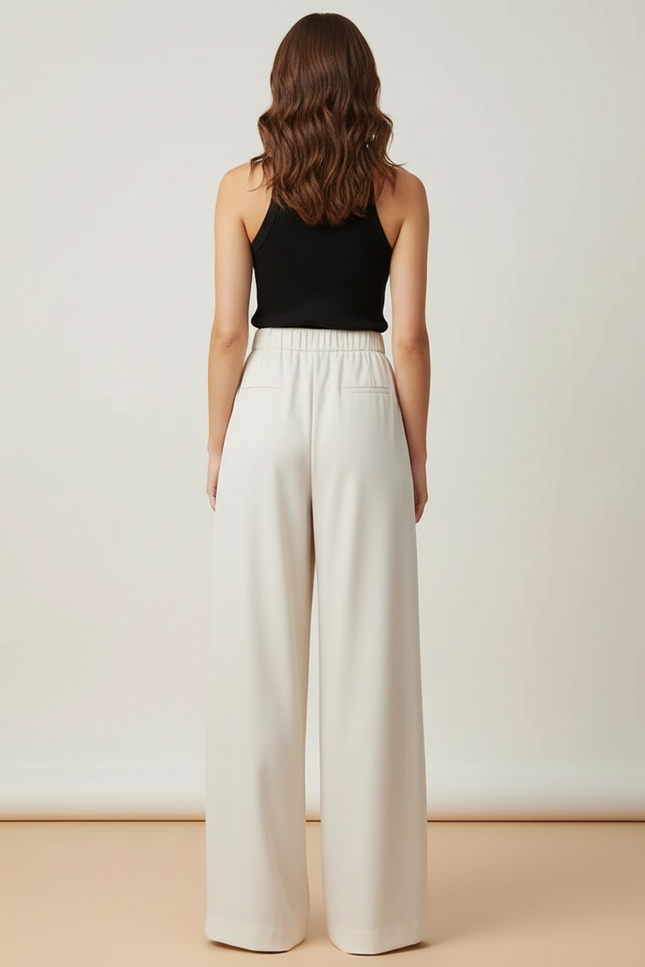 Pantalon Beige Fluide Ample Taille Haute Satiné - vue 2