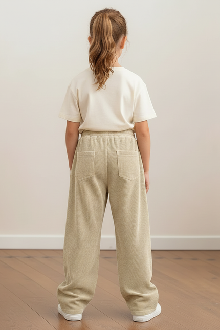 Pantalon Beige Côtelé Ample Décontracté Enfant Cordon - Cordé - vue 2