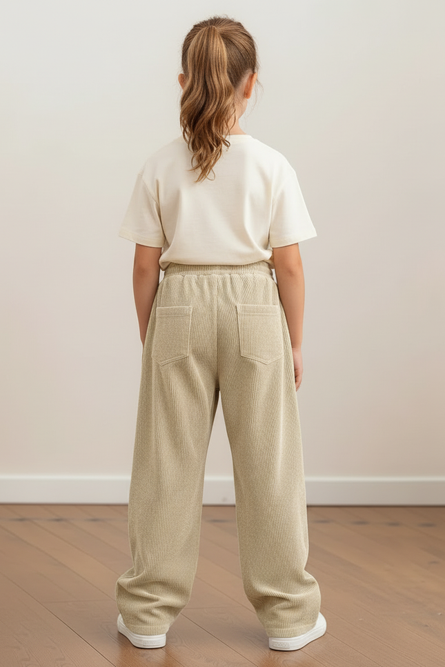 Pantalon Beige Côtelé Ample Décontracté Enfant Cordon - Cordé - vue 2