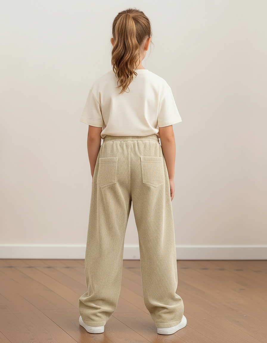 Pantalon Beige Côtelé Ample Décontracté Enfant Cordon - Cordé - vue 2