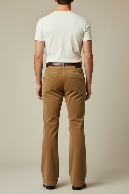 Pantalon Beige Côtelé Évasé Homme Décontracté - Camel Cordé - vue 2