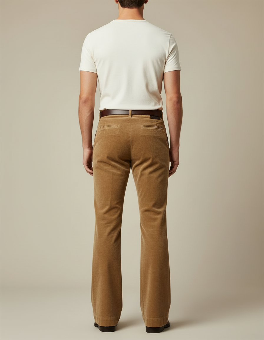 Pantalon Beige Côtelé Évasé Homme Décontracté - Camel Cordé - vue 2