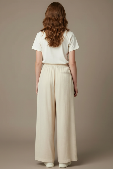 Pantalon Beige Fluide Ample Fendu Décontracté Enfant - Lin - vue 2