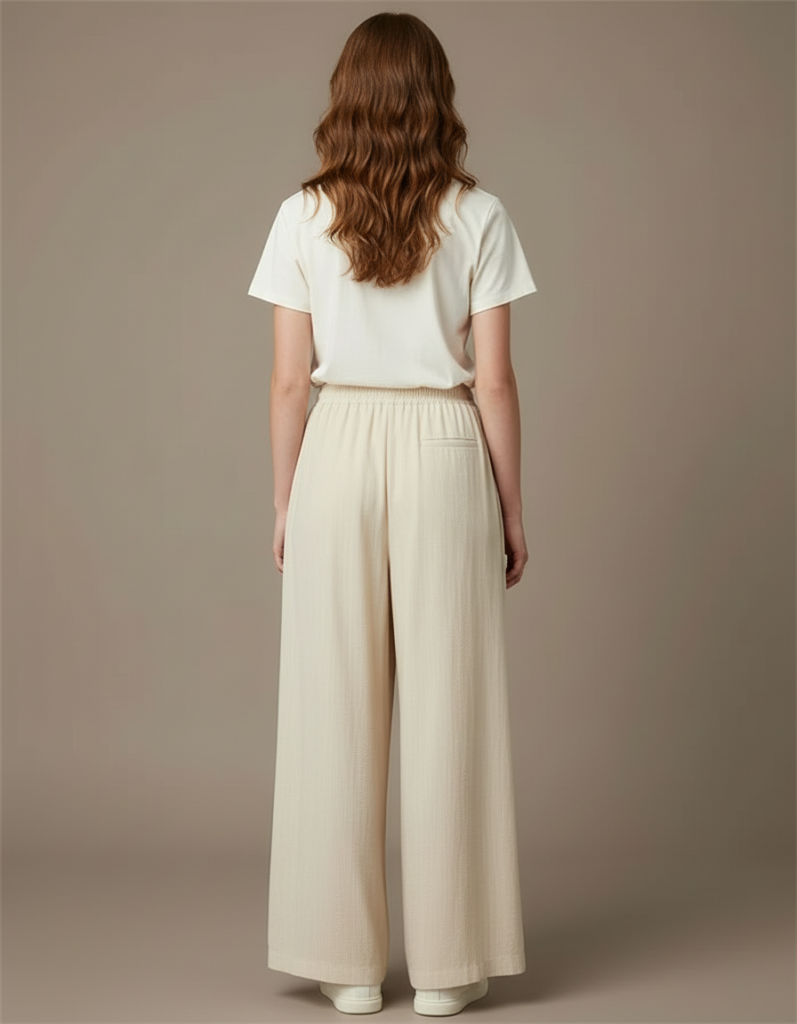 Pantalon Beige Fluide Ample Fendu Décontracté Enfant - Lin - vue 2