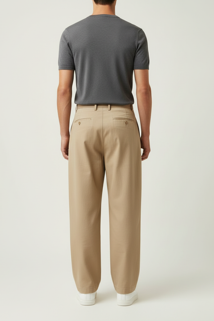Pantalon Beige Coton Plissé Ample Décontracté Homme - vue 2