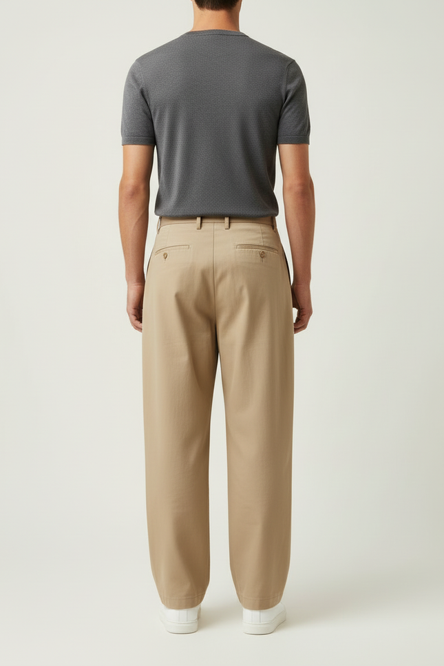 Pantalon Beige Coton Plissé Ample Décontracté Homme - vue 2