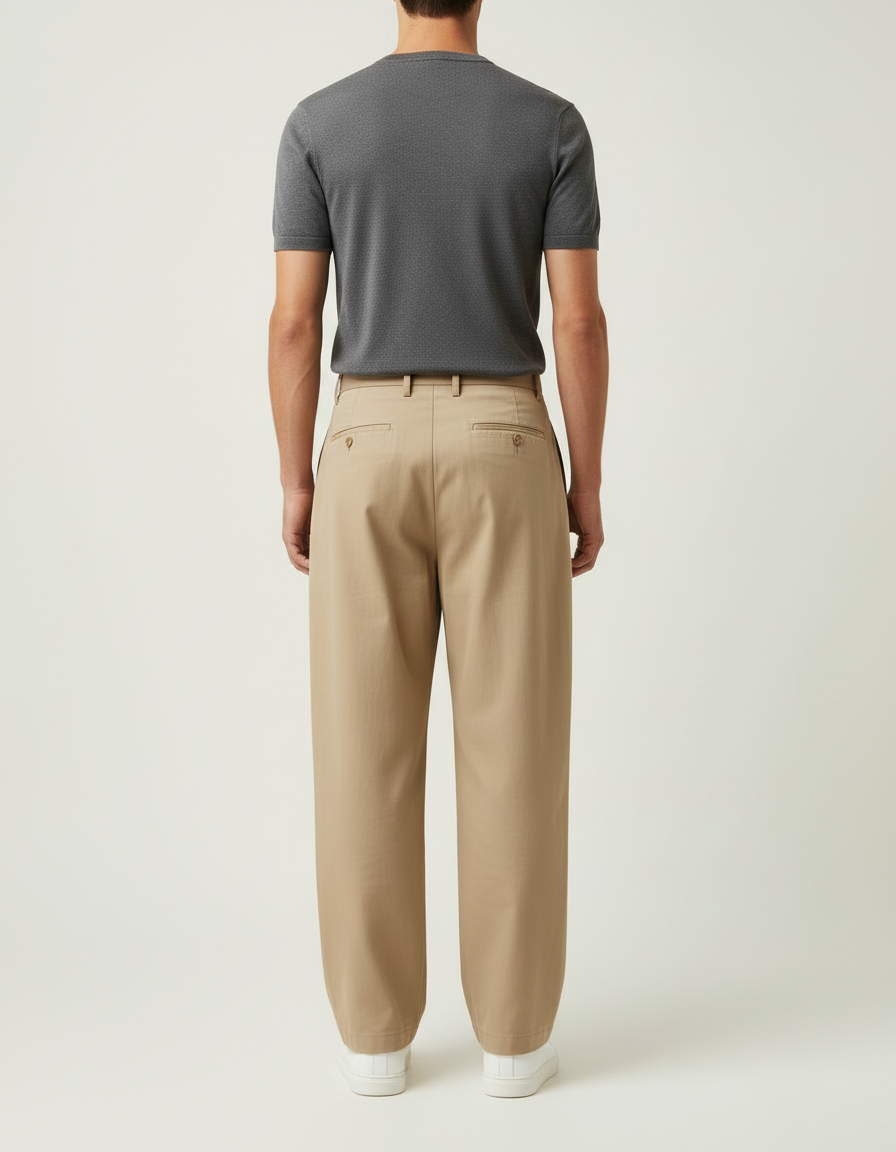Pantalon Beige Coton Plissé Ample Décontracté Homme - vue 2