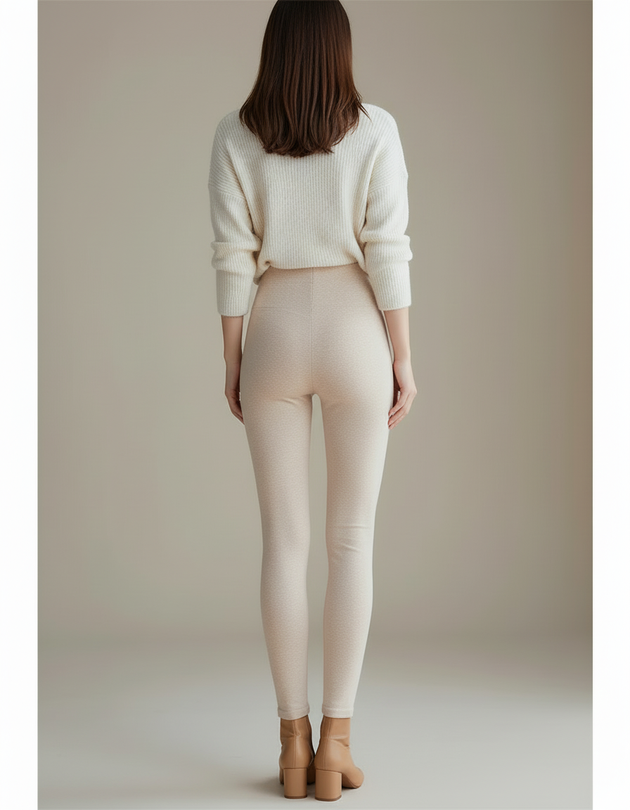 Pantalon Beige Coton Slim Élastique Chaud Femme - Molleton - vue 2