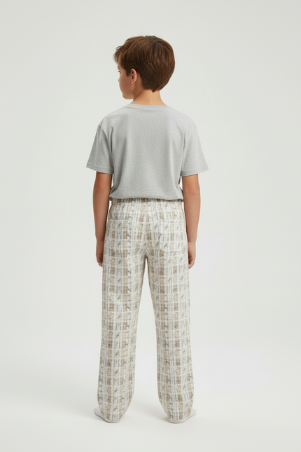 Pantalon Beige Imprimé Carreaux Ample Décontracté Confortable - Coton - vue 2