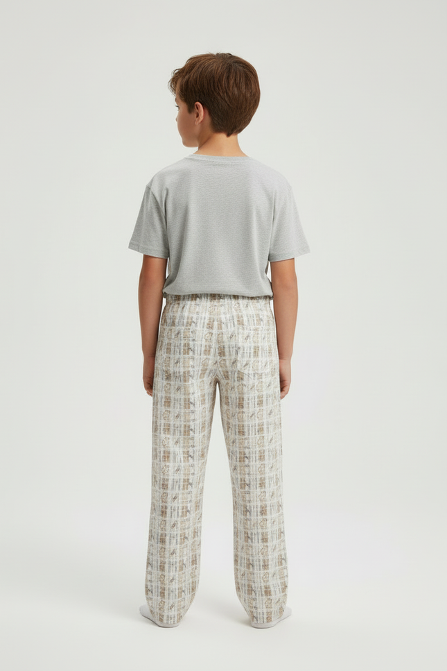 Pantalon Beige Imprimé Carreaux Ample Décontracté Confortable - Coton - vue 2