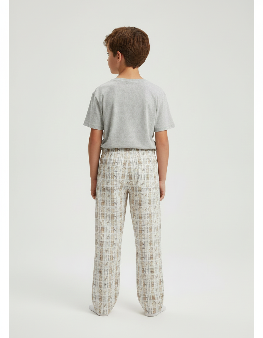 Pantalon Beige Imprimé Carreaux Ample Décontracté Confortable - Coton - vue 2