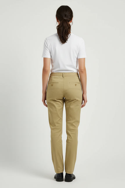Pantalon Beige Coton Droit Classique Femme Bureau - Kaki Gabardine - vue 2