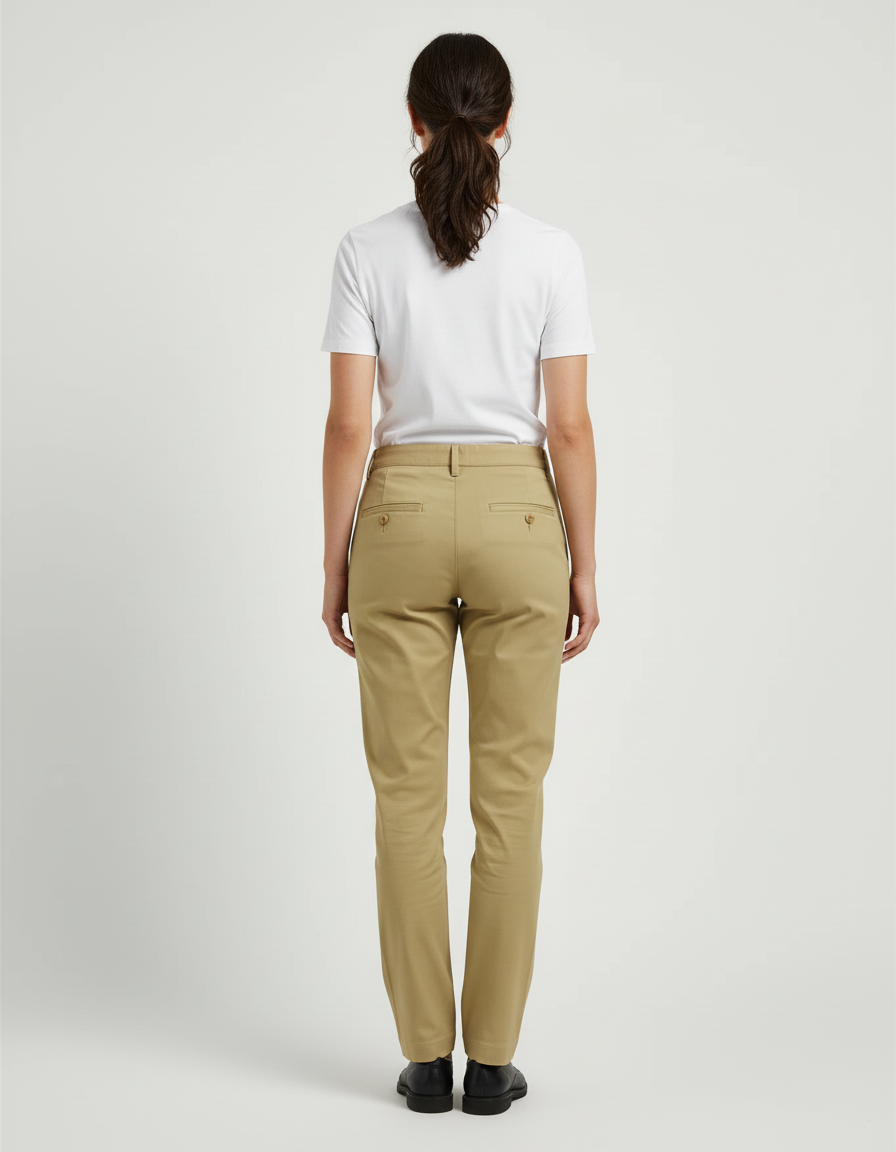 Pantalon Beige Coton Droit Classique Femme Bureau - Kaki Gabardine - vue 2