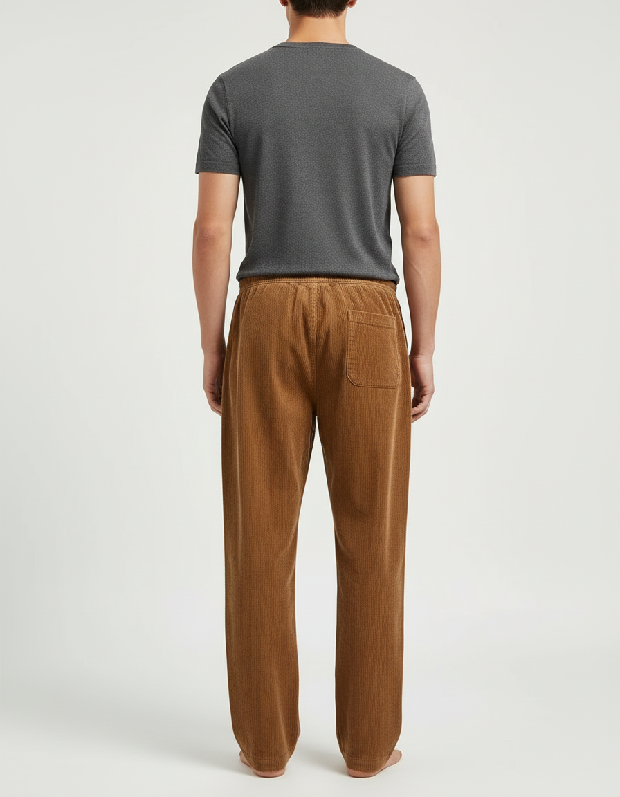 Pantalon Beige Côtelé Droit Décontracté Cordon Homme - Marron Cordé - vue 2