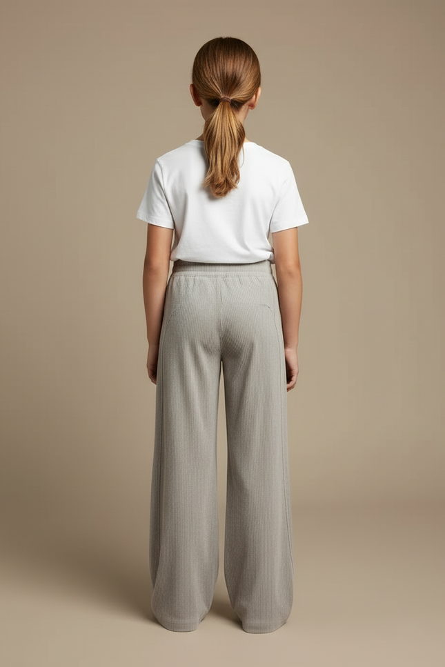 Pantalon Beige Côtelé Droit Fluide Enfant - Gris Cordé - vue 2
