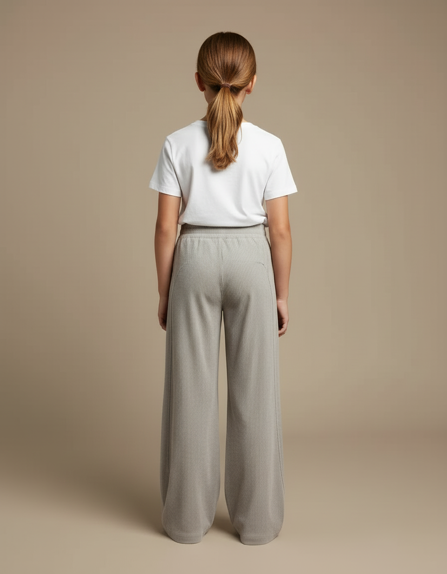 Pantalon Beige Côtelé Droit Fluide Enfant - Gris Cordé - vue 2