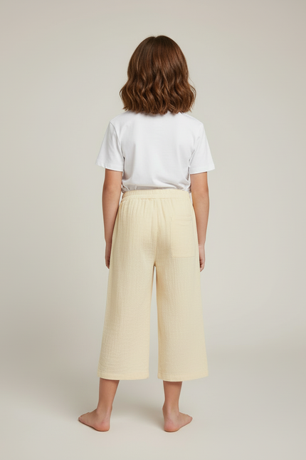 Pantalon Beige Coton Ample Enfant Court - Jaune - vue 2