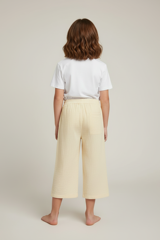 Pantalon Beige Coton Ample Enfant Court - Jaune - vue 2