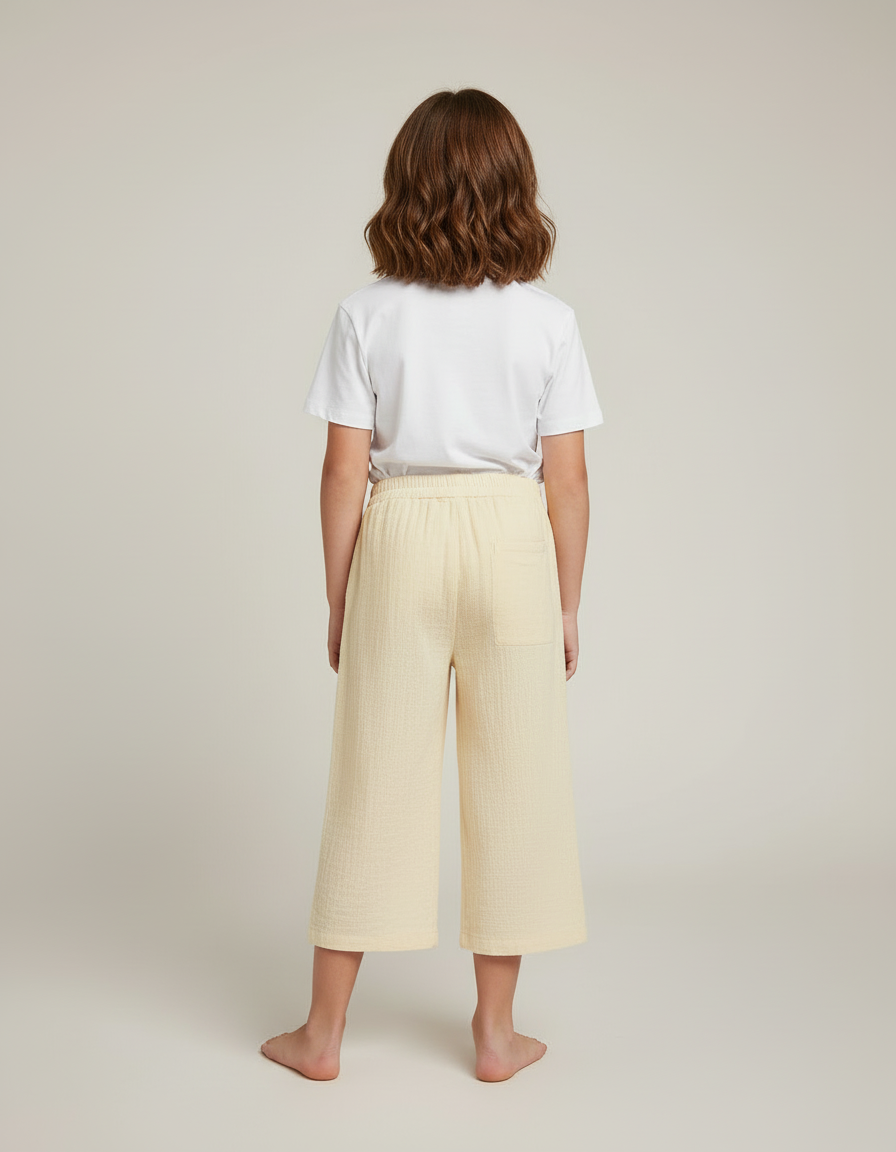 Pantalon Beige Coton Ample Enfant Court - Jaune - vue 2