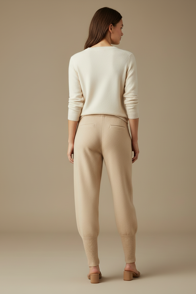 Pantalon Beige Ample Tricoté Cordon Doux Confortable - Maille - vue 2