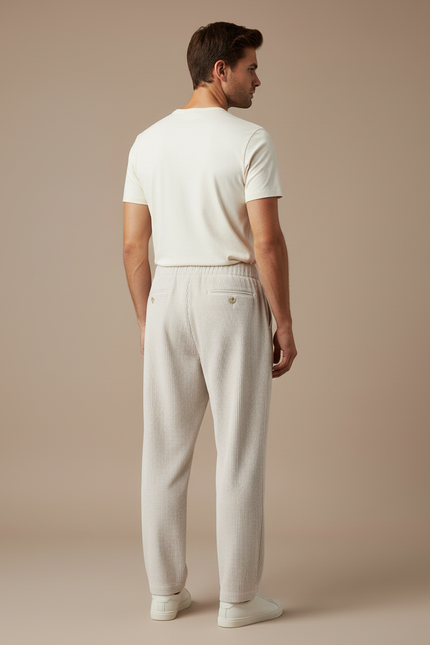 Pantalon Beige Côtelé Homme Ample Décontracté Plissé - Cordé - vue 2
