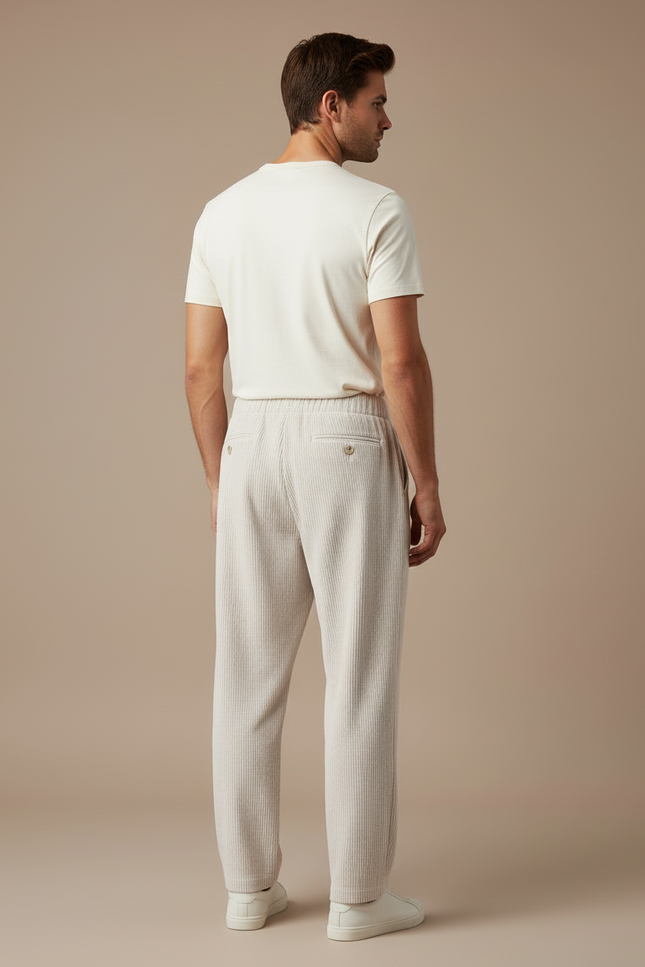Pantalon Beige Côtelé Homme Ample Décontracté Plissé - Cordé - vue 2