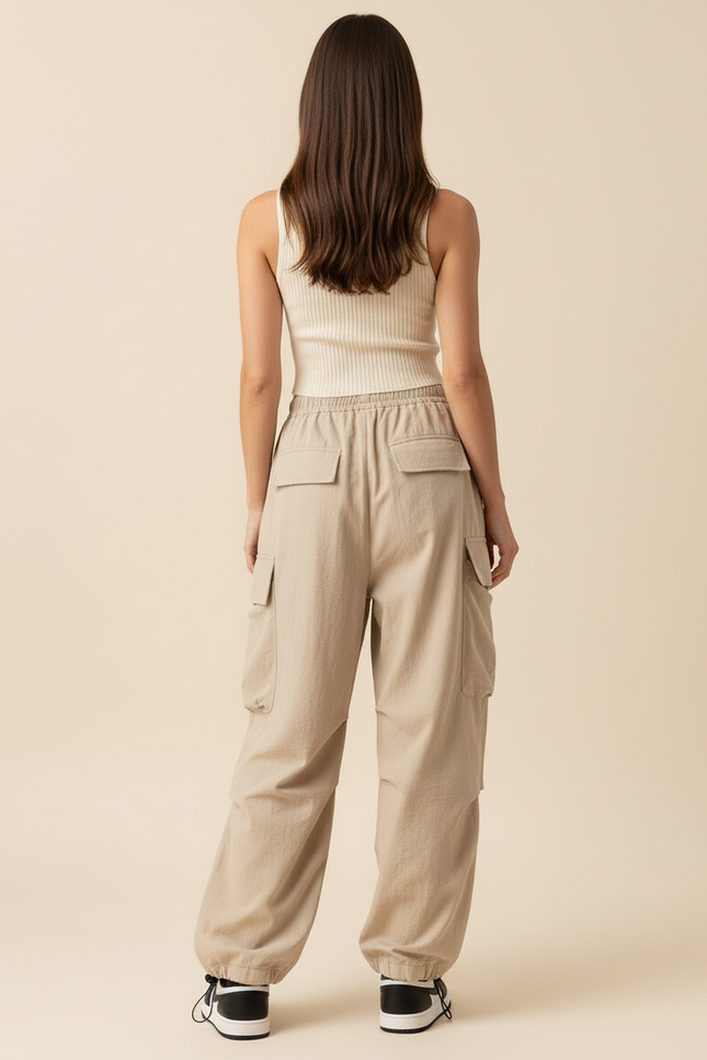 Pantalon Femme Cargo Beige - Toile - vue 2