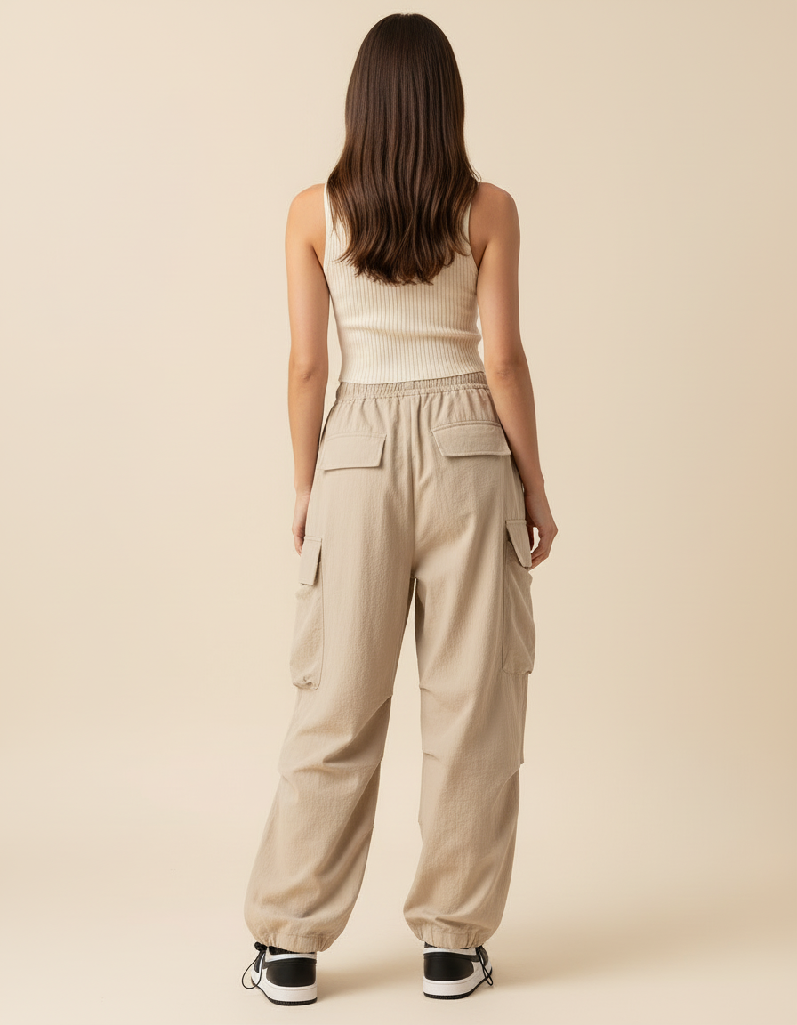 Pantalon Femme Cargo Beige - Toile - vue 2