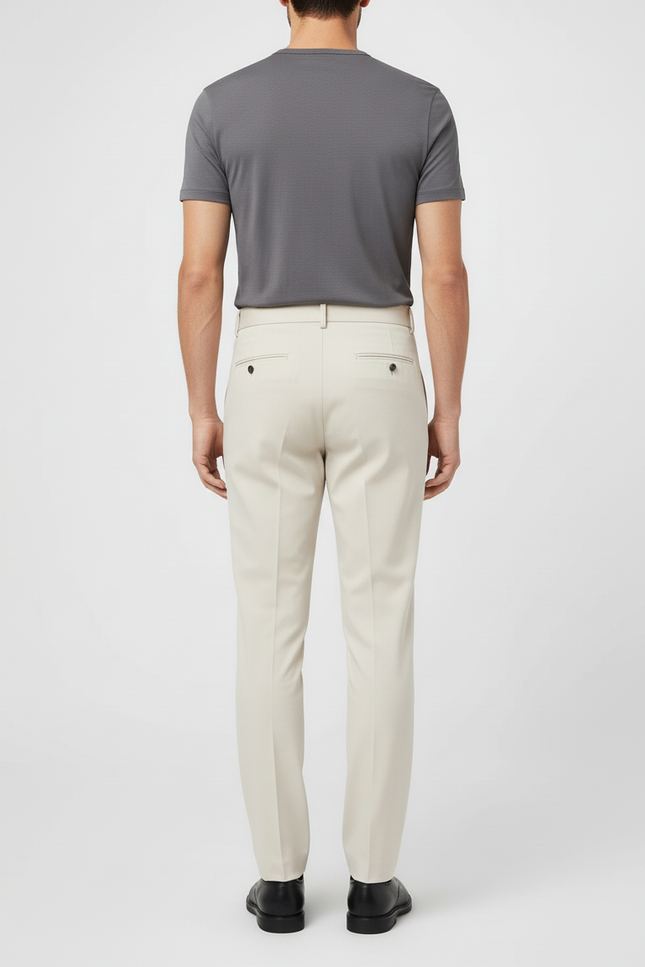 Pantalon Beige Homme Élégant Plissé Taille Haute - Blanc Gabardine - vue 2
