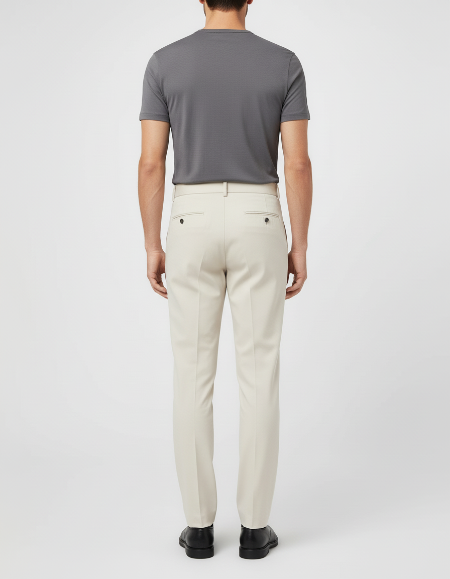 Pantalon Beige Homme Élégant Plissé Taille Haute - Blanc Gabardine - vue 2