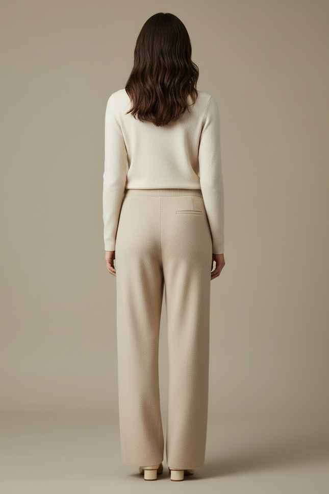 Pantalon Beige Maille Ample Tricoté Décontracté - vue 2