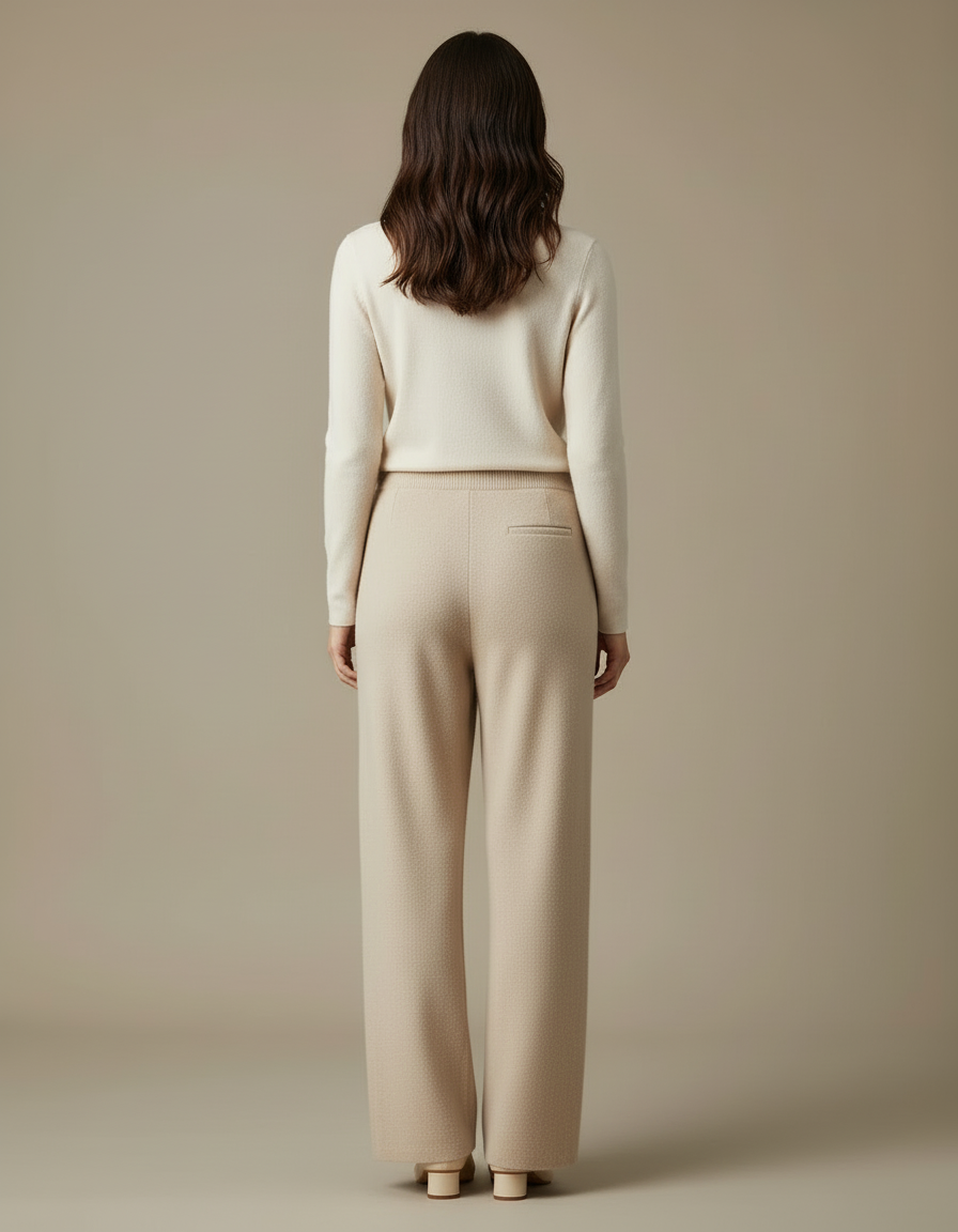 Pantalon Beige Maille Ample Tricoté Décontracté - vue 2