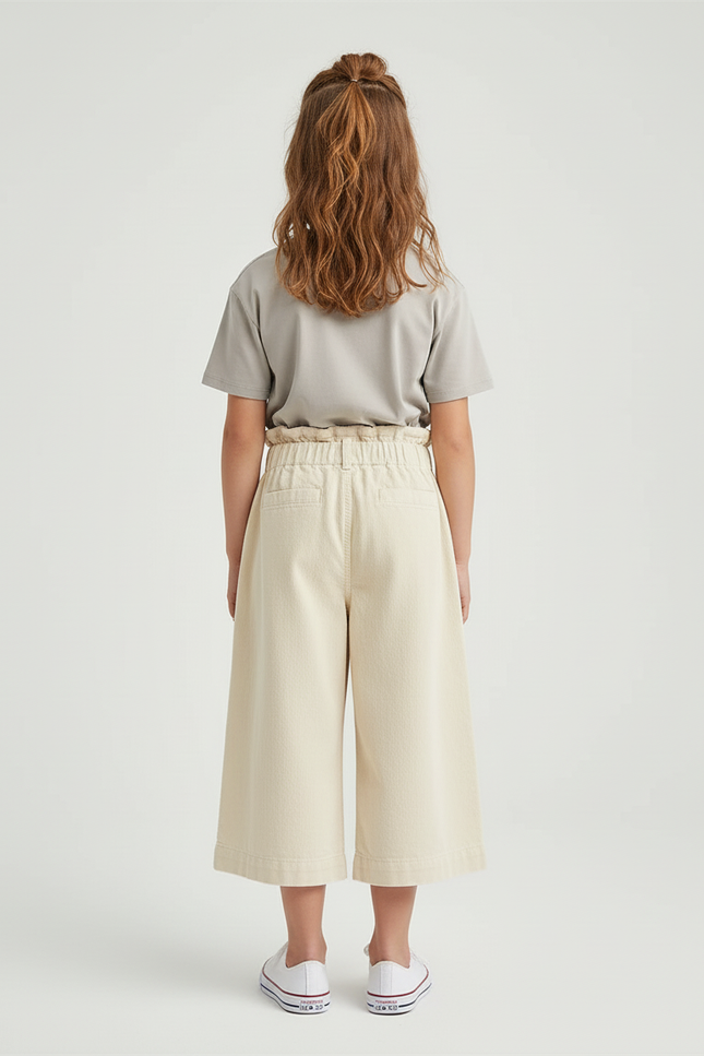 Pantalon Beige Coton Ample Fille Décontracté - vue 2