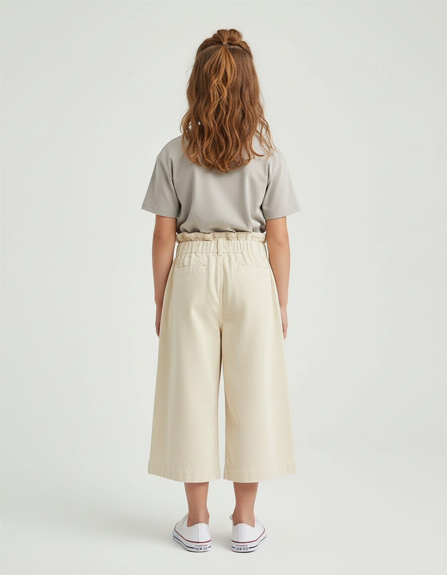 Pantalon Beige Coton Ample Fille Décontracté - vue 2