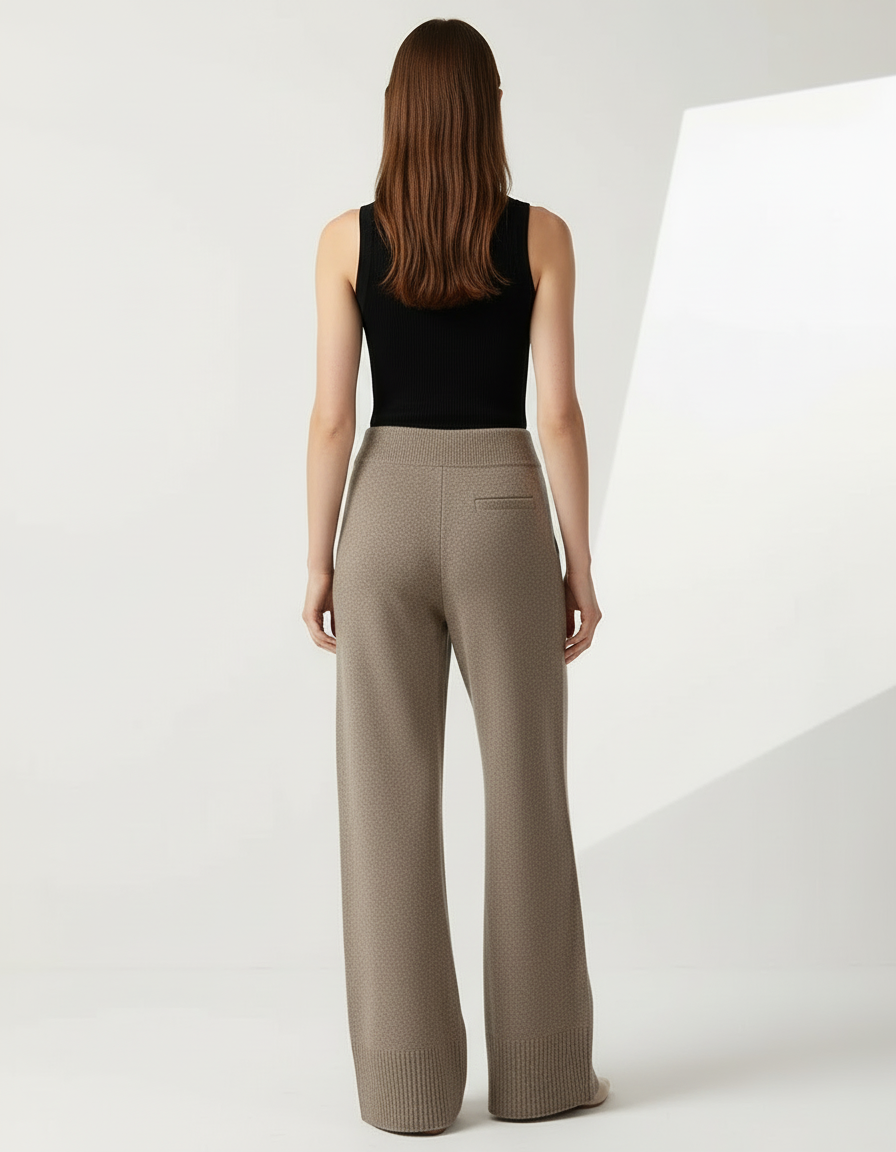 Pantalon Beige Laine Mérinos Tricoté Large Doux Élastique - vue 2