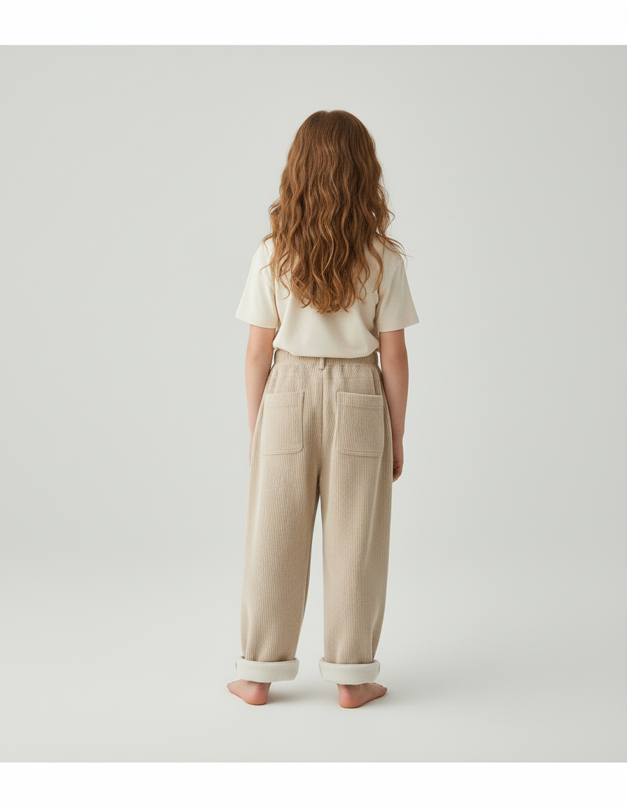 Pantalon Beige Enfant Côtelé Ample Élastique Doux Hiver - Cordé - vue 2