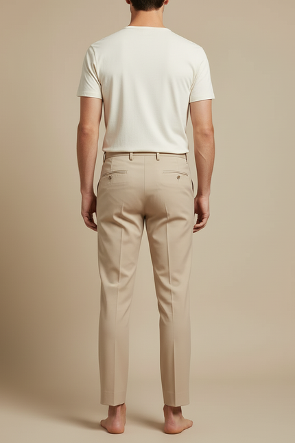 Pantalon Beige Homme Slim-Fit Plissé Élégant - Gabardine - vue 2