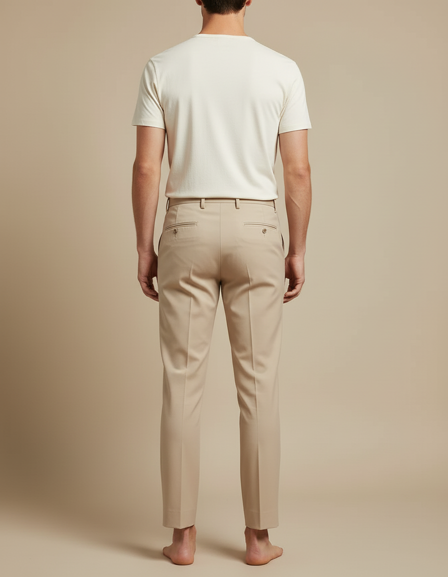 Pantalon Beige Homme Slim-Fit Plissé Élégant - Gabardine - vue 2