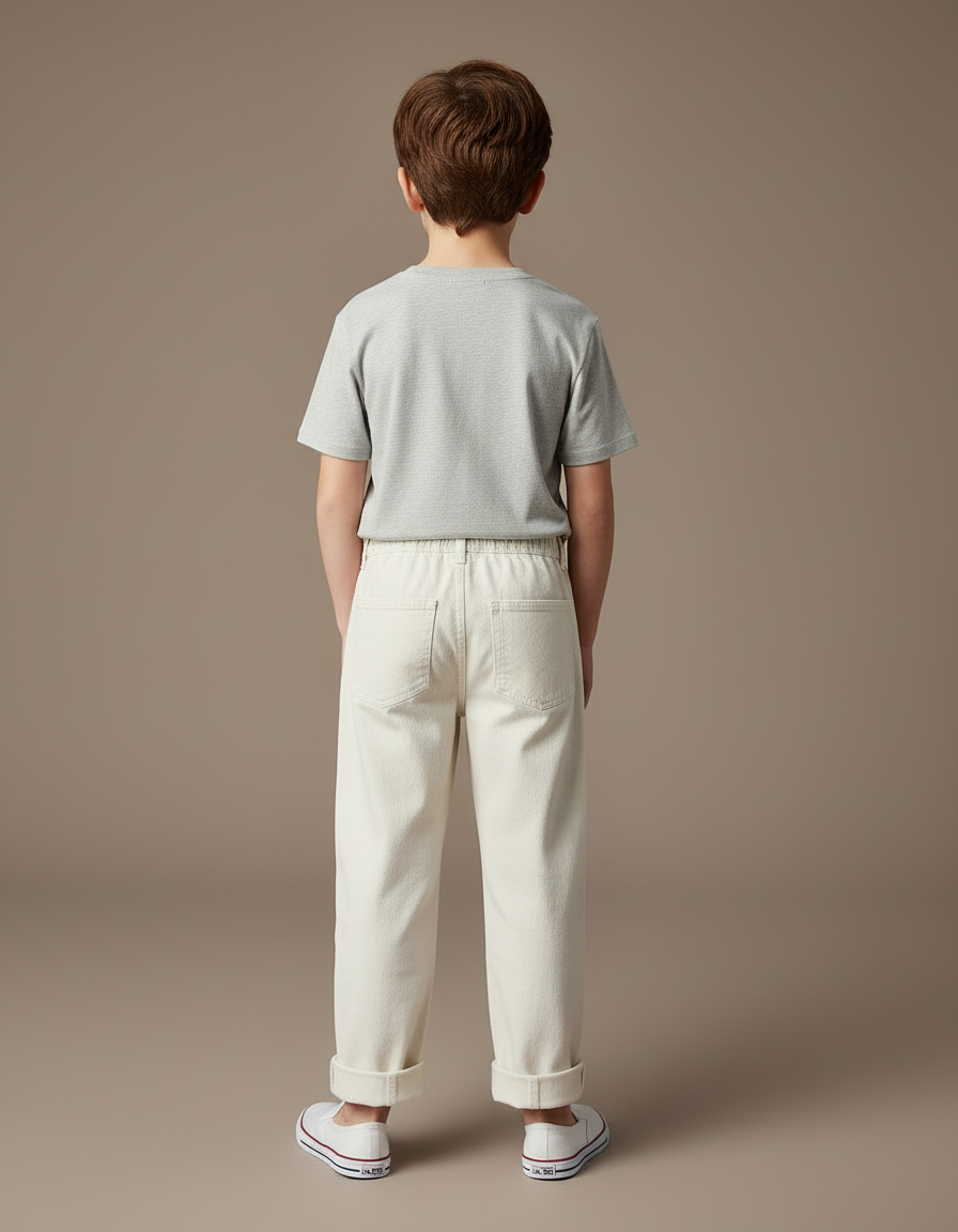 Pantalon Beige Ample Coton Élastiqué Enfant Garçon - Toile - vue 2