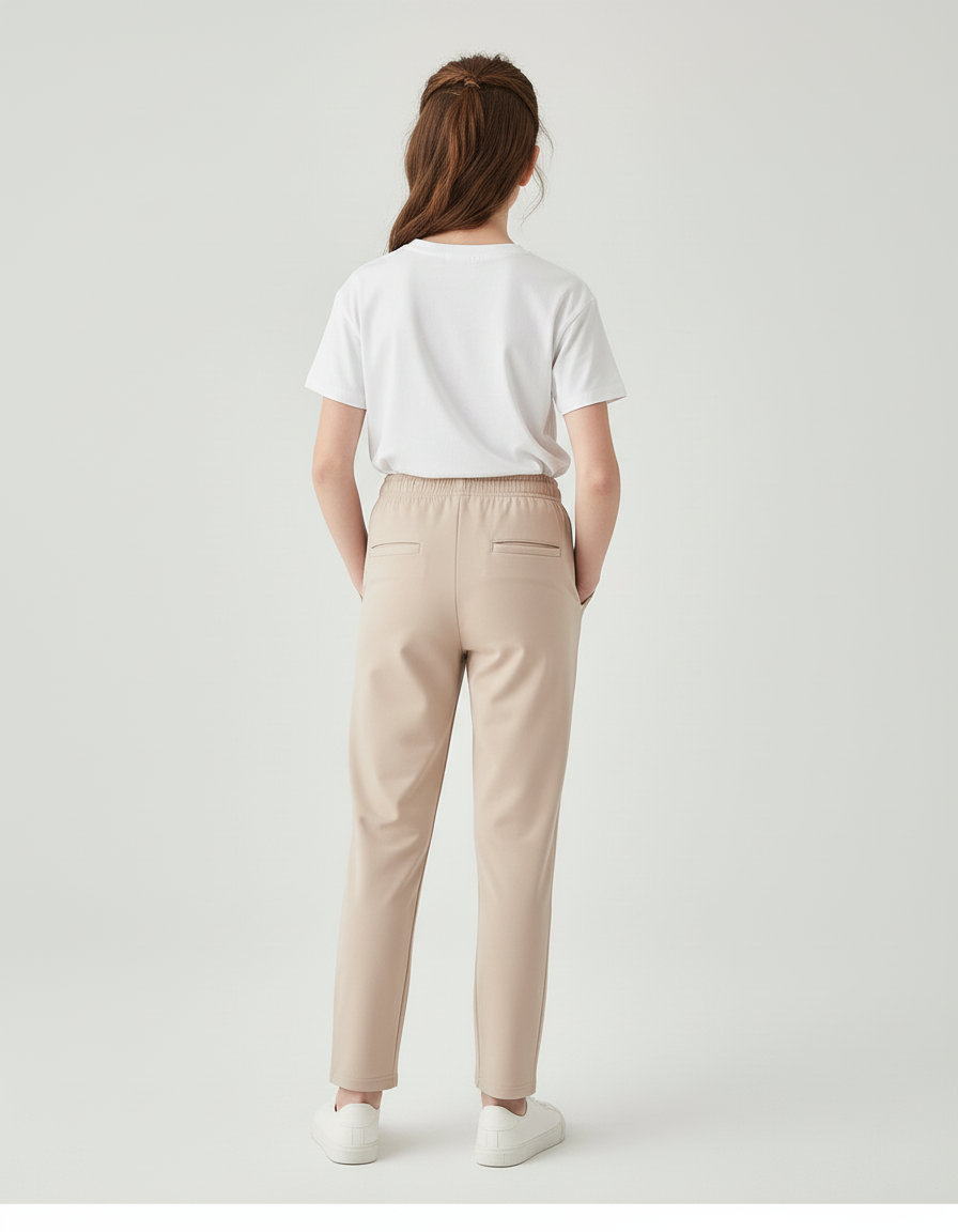 Pantalon Beige Droit Décontracté Élastique Fille - Polyester - vue 2