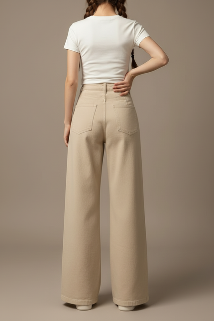 Pantalon Jean Beige Femme - vue 2