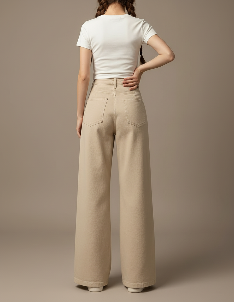 Pantalon Jean Beige Femme - vue 2